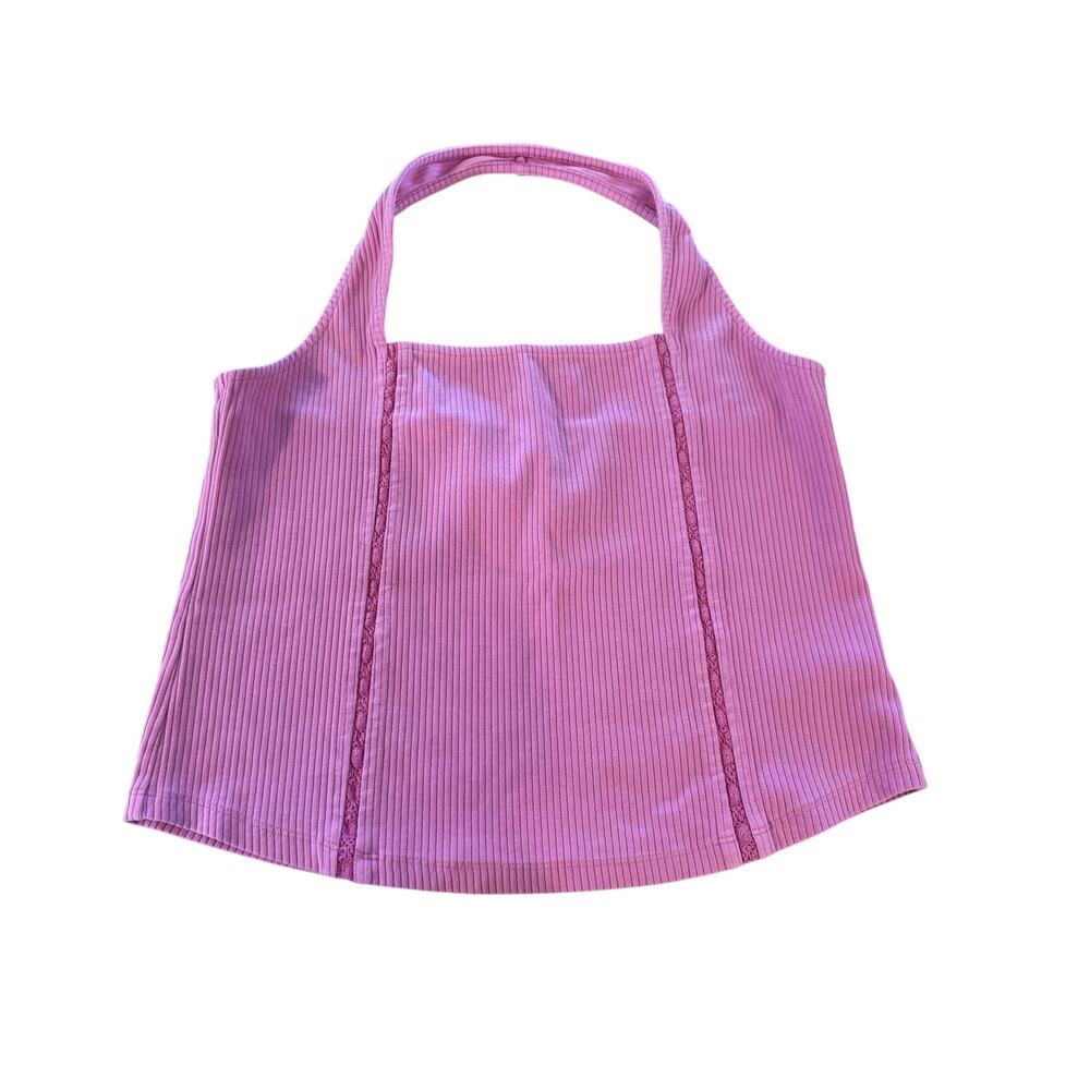 American Eagle Ribbed Halter Tank Top Women’s XL Pink Stretch Cotton NWT